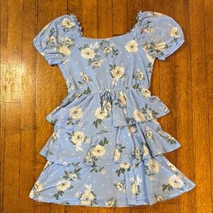Trixxi Girl Blue Floral Layered Kids Dress